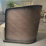 Warm Sand Leather Sofa Set with Natural Wood Veneer & Curved Silhouette